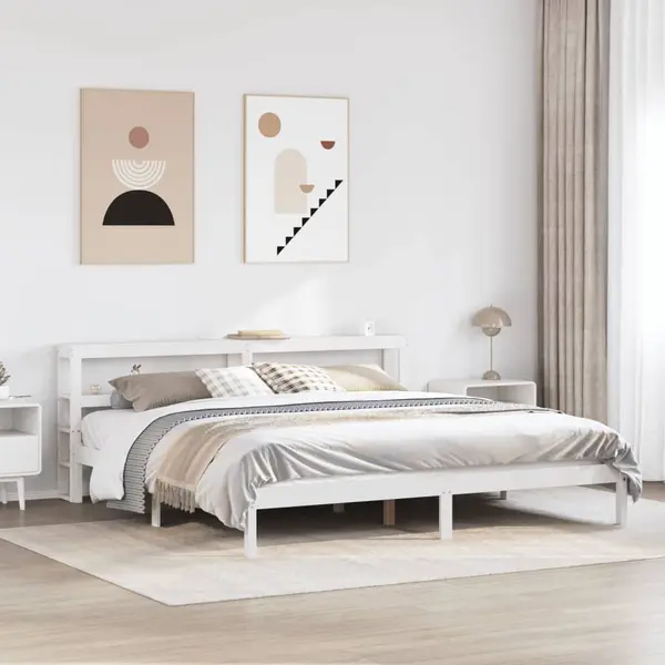 Gossi cadru de pat fara saltea, alb, 200x200 cm, lemn masiv pin