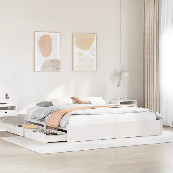 Gossi cadru de pat fara saltea, alb, 200x200 cm, lemn masiv pin