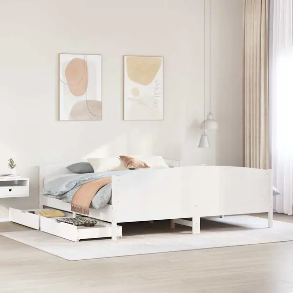 Gossi cadru de pat fara saltea, alb, 200x200 cm, lemn masiv pin