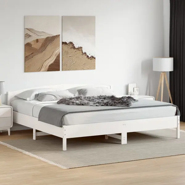 Gossi cadru de pat fara saltea, alb, 200x200 cm, lemn masiv pin