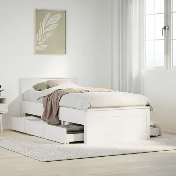 Gossi cadru de pat fara saltea, alb, 75x190 cm, lemn masiv de pin