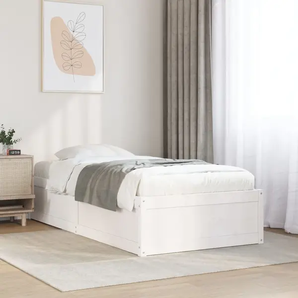 Gossi cadru de pat fara saltea, alb, 75x190 cm, lemn masiv de pin