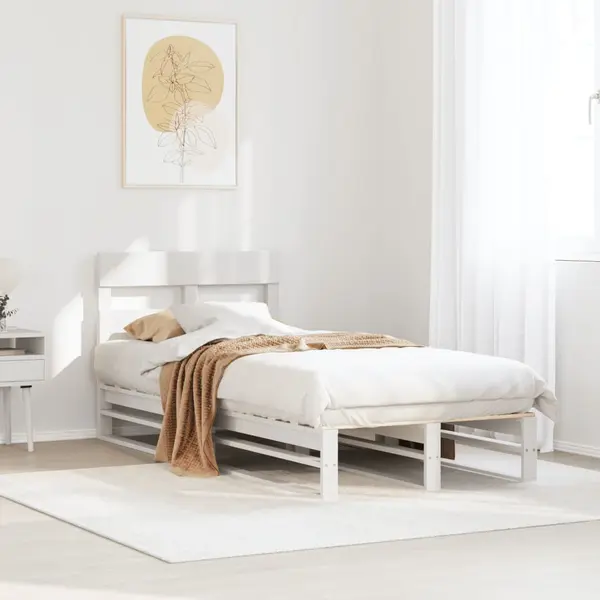 Gossi cadru de pat fara saltea, alb, 75x190 cm, lemn masiv de pin