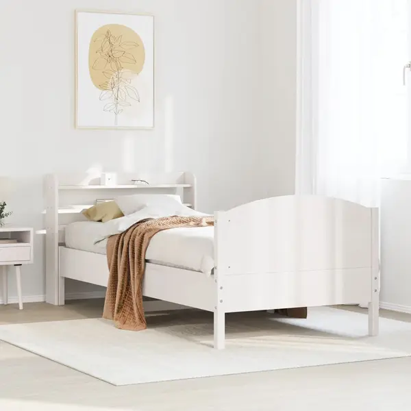 Gossi cadru de pat fara saltea, alb, 75x190 cm, lemn masiv de pin