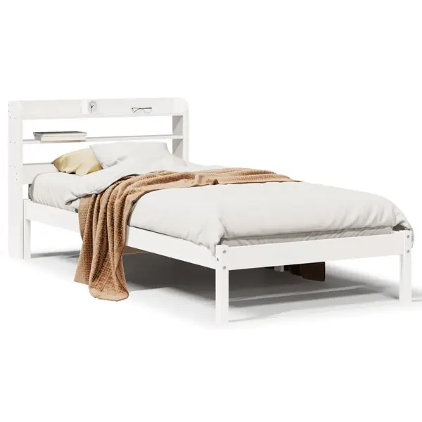 Gossi cadru de pat fara saltea, alb, 75x190 cm, lemn masiv de pin