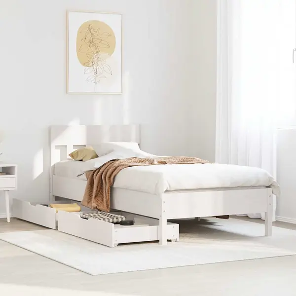 Gossi cadru de pat fara saltea, alb, 75x190 cm, lemn masiv de pin