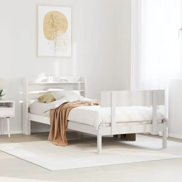 Gossi cadru de pat fara saltea, alb, 90x200 cm, lemn masiv pin