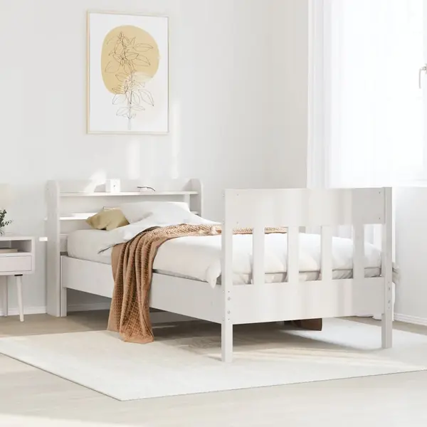 Gossi cadru de pat fara saltea, alb, 90x200 cm, lemn masiv pin
