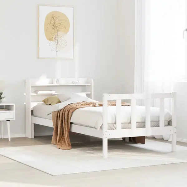 Gossi cadru de pat fara saltea, alb, 90x200 cm, lemn masiv pin