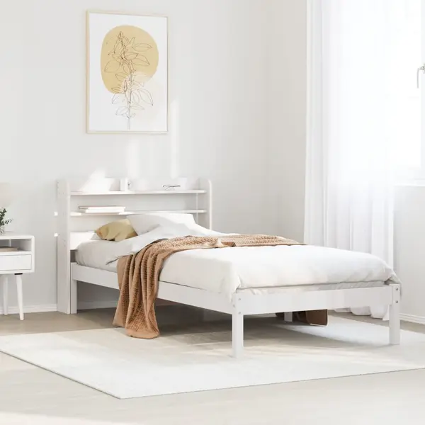 Gossi cadru de pat fara saltea, alb, 90x200 cm, lemn masiv pin
