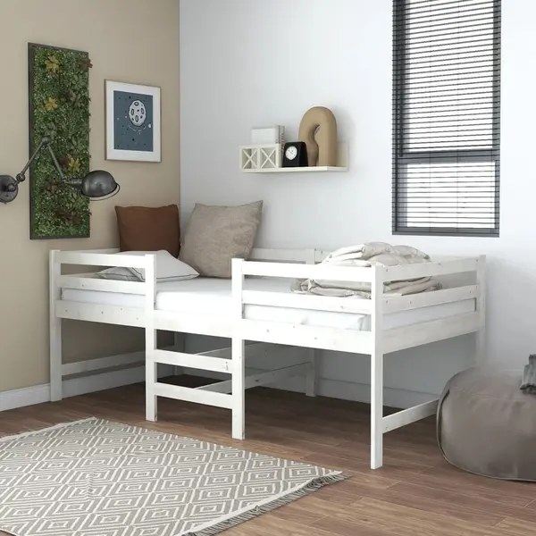 Gossi cadru de pat fara saltea, alb, 90x200 cm, lemn masiv pin