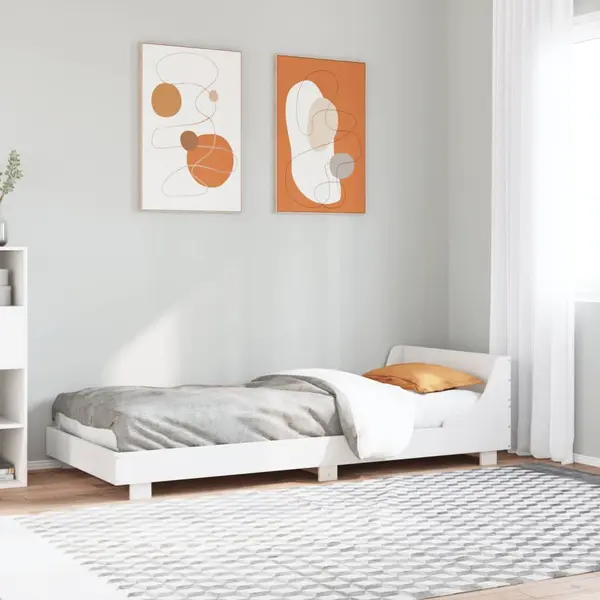 Gossi cadru de pat fara saltea, alb, 90x200 cm, lemn masiv pin