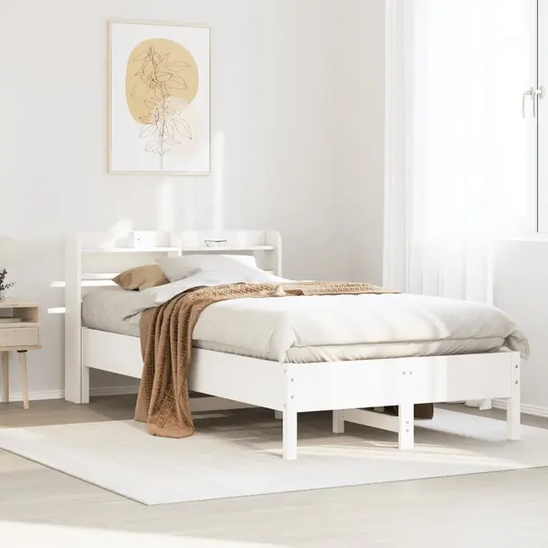 Gossi cadru de pat fara saltea, alb, 90x200 cm, lemn masiv pin