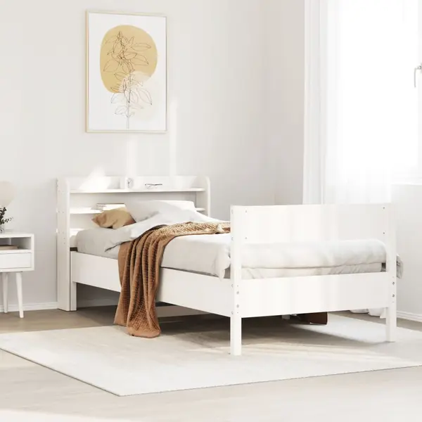 Gossi cadru de pat fara saltea, alb, 90x200 cm, lemn masiv pin