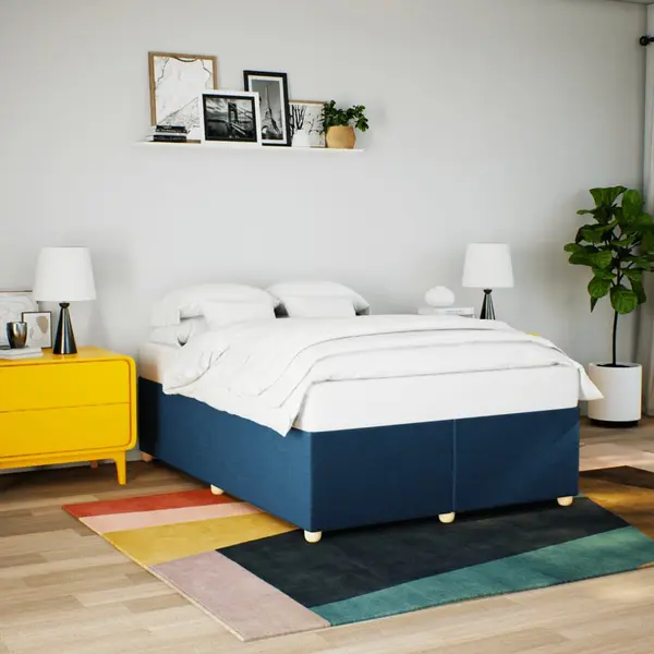 Gossi cadru de pat fara saltea, albastru, 140x190 cm, textil