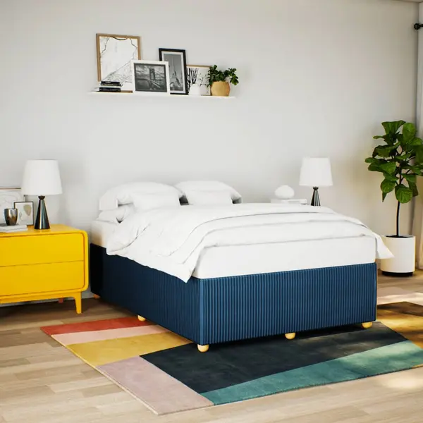 Gossi cadru de pat fara saltea, albastru, 140x190 cm, textil