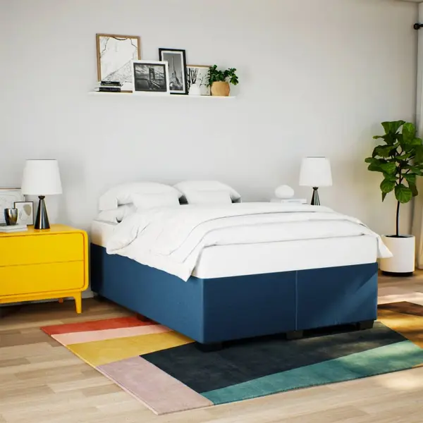 Gossi cadru de pat fara saltea, albastru, 140x200 cm, textil