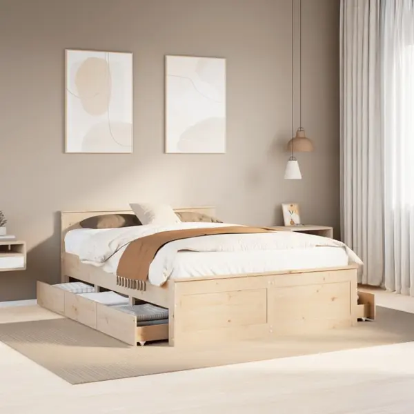 Gossi cadru de pat fara saltea/cu tablie, 150x200 cm, lemn masiv pin