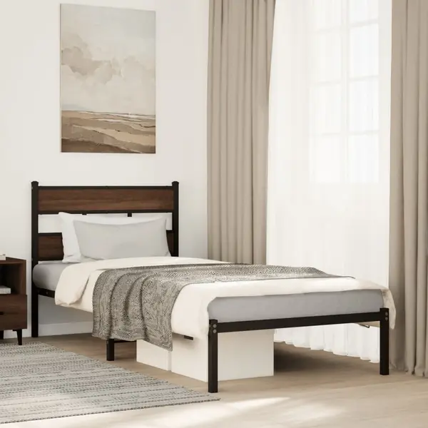 Gossi cadru de pat fara saltea, cu tablie, stejar maro, 90x200 cm