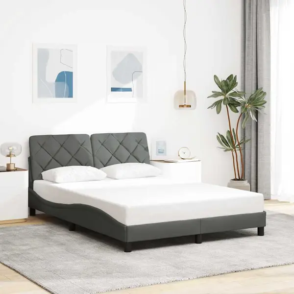 Gossi cadru de pat fara saltea, gri inchis, 120x200 cm, textil