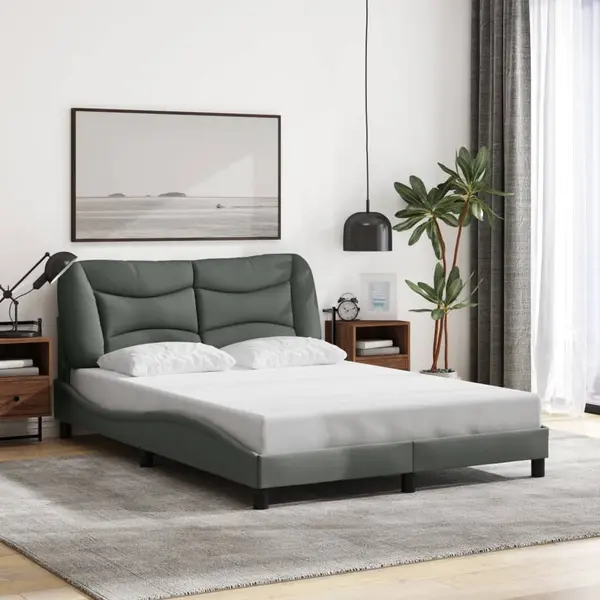 Gossi cadru de pat fara saltea, gri inchis, 140x190 cm, textil