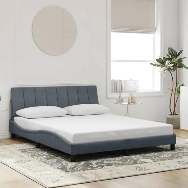Gossi cadru de pat fara saltea, gri inchis, 160x200 cm, catifea