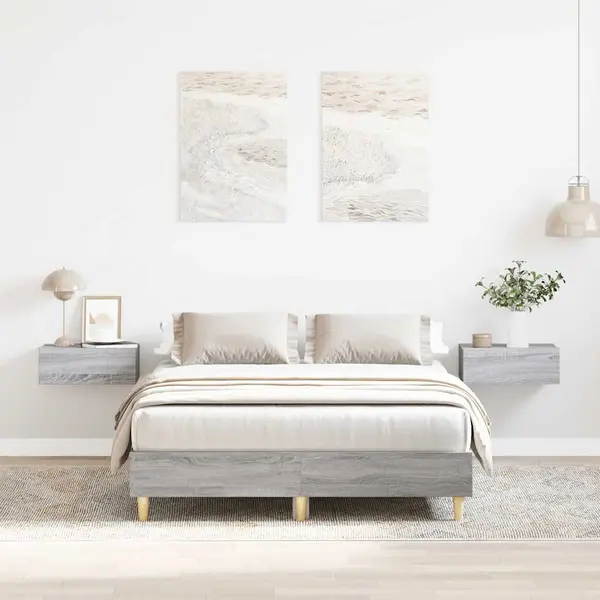 Gossi cadru de pat fara saltea gri sonoma 135x190 cm lemn prelucrat