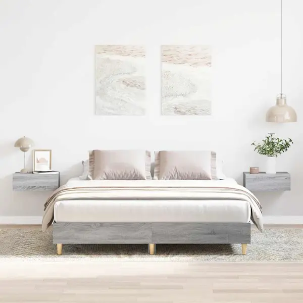 Gossi cadru de pat fara saltea gri sonoma 140x200 cm lemn prelucrat