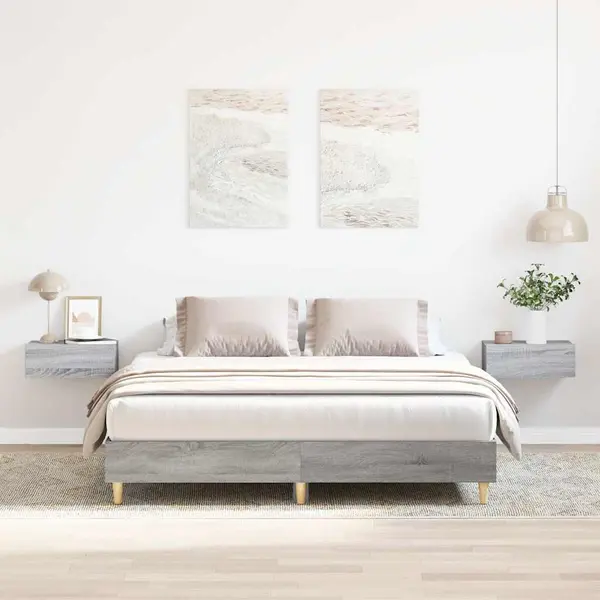 Gossi cadru de pat fara saltea gri sonoma 150x200 cm lemn prelucrat