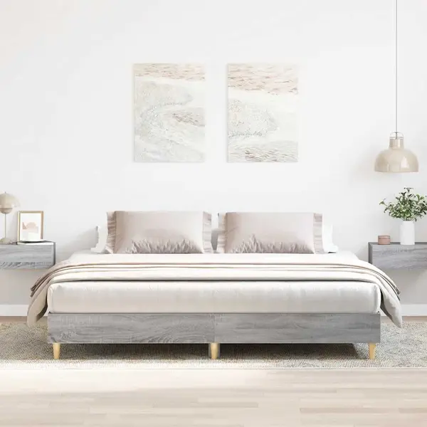 Gossi cadru de pat fara saltea gri sonoma 200x200 cm lemn prelucrat