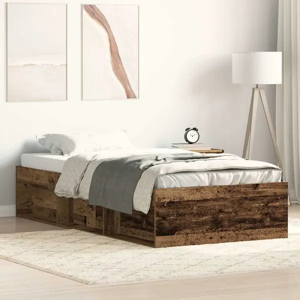 Gossi cadru de pat fara saltea lemn vechi 100x200cm lemn prelucrat