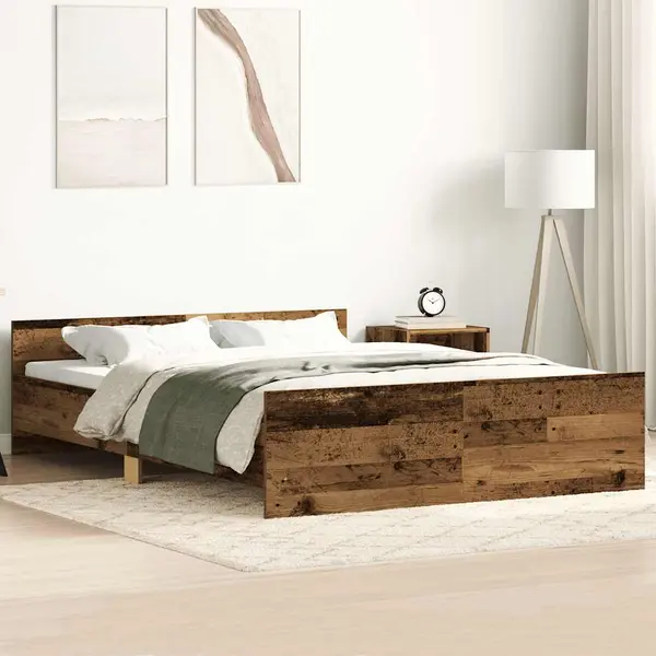 Gossi cadru de pat fara saltea lemn vechi 135x190cm lemn prelucrat