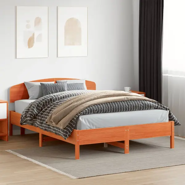 Gossi cadru de pat fara saltea, maro ceruit 140x200 cm lemn masiv pin