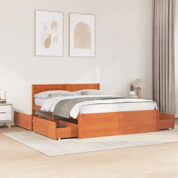 Gossi cadru de pat fara saltea, maro ceruit 140x200 cm lemn masiv pin