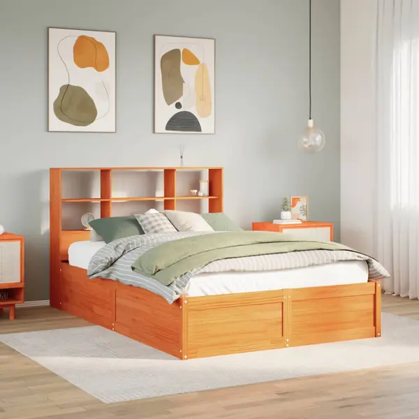 Gossi cadru de pat fara saltea, maro ceruit 140x200 cm lemn masiv pin