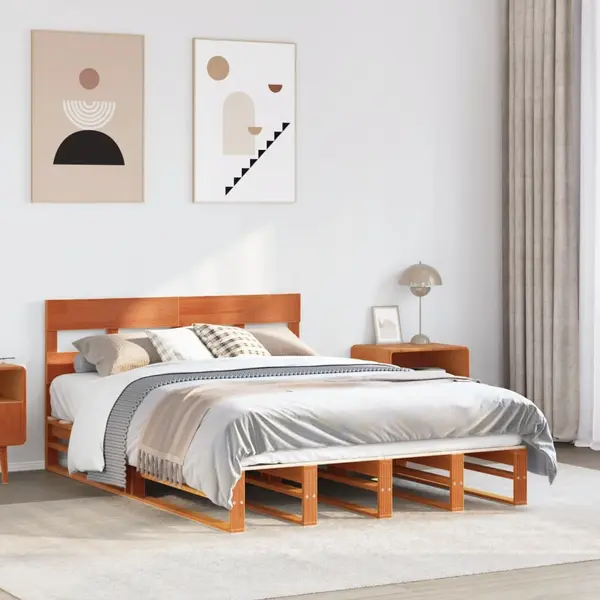 Gossi cadru de pat fara saltea, maro ceruit 140x200 cm lemn masiv pin