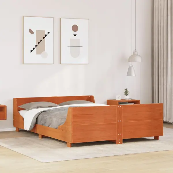 Gossi cadru de pat fara saltea, maro ceruit 140x200 cm lemn masiv pin