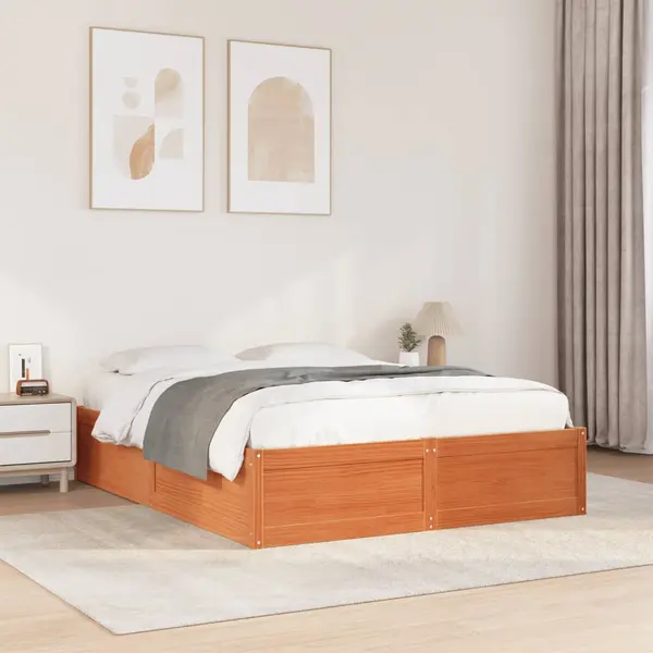 Gossi cadru de pat fara saltea, maro ceruit 140x200 cm lemn masiv pin