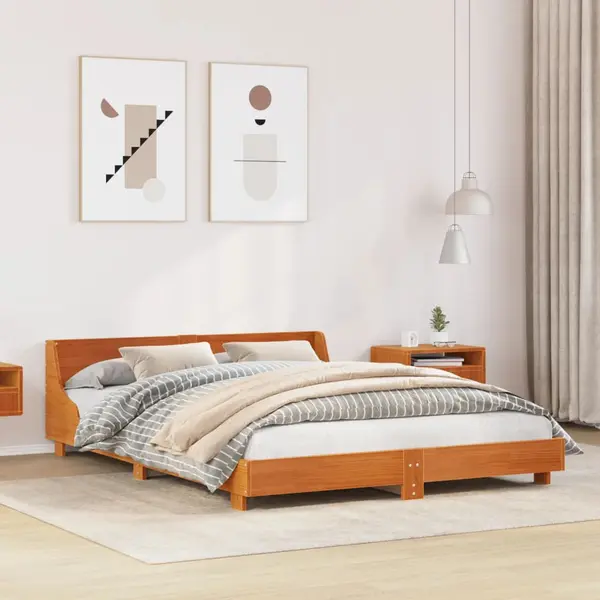 Gossi cadru de pat fara saltea, maro ceruit 150x200 cm lemn masiv pin