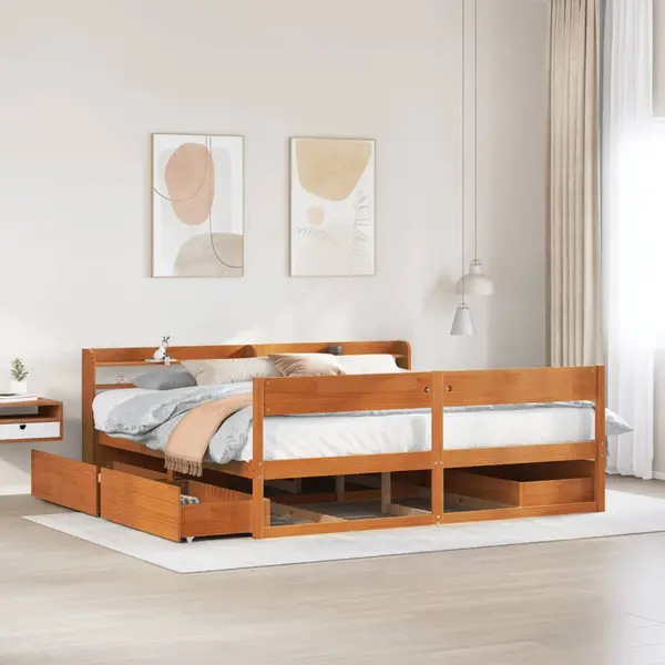 Gossi cadru de pat fara saltea, maro ceruit 180x200 cm lemn masiv pin