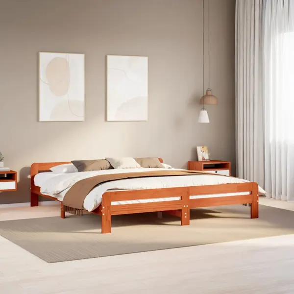 Gossi cadru de pat fara saltea, maro ceruit 200x200 cm lemn masiv pin