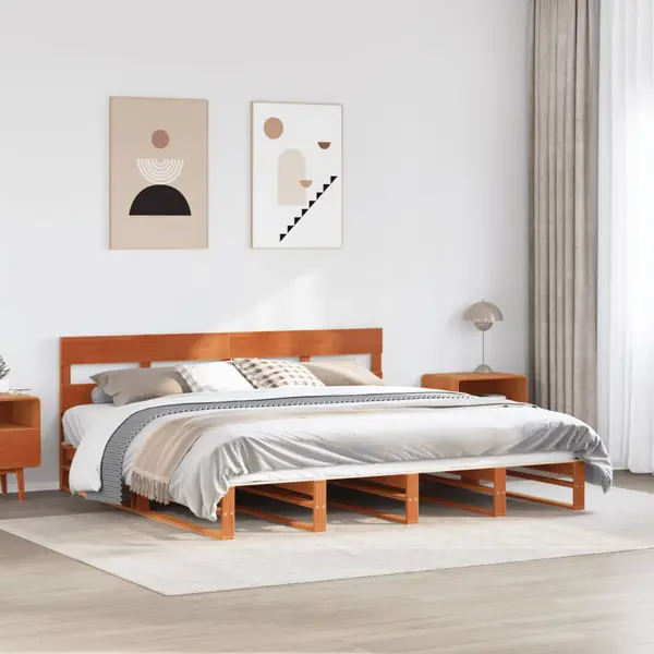 Gossi cadru de pat fara saltea, maro ceruit 200x200 cm lemn masiv pin