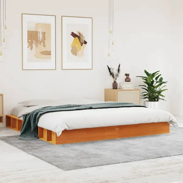 Gossi cadru de pat fara saltea, maro ceruit 200x200 cm lemn masiv pin