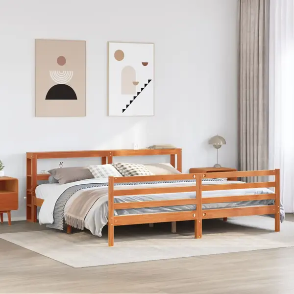 Gossi cadru de pat fara saltea, maro ceruit 200x200 cm lemn masiv pin