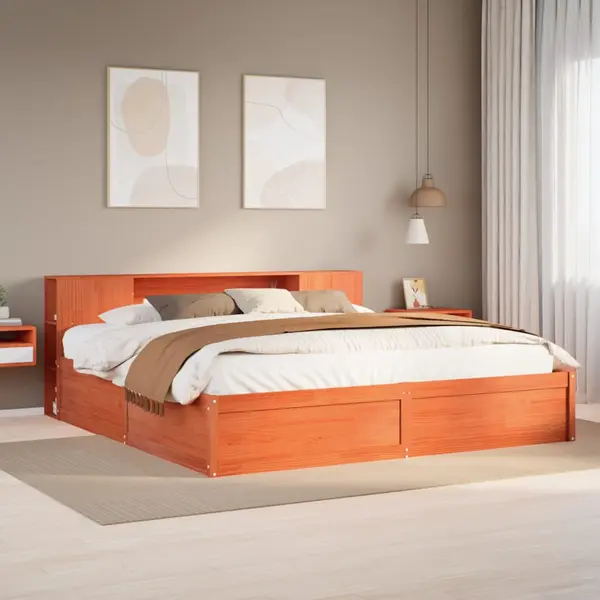 Gossi cadru de pat fara saltea, maro ceruit 200x200 cm lemn masiv pin