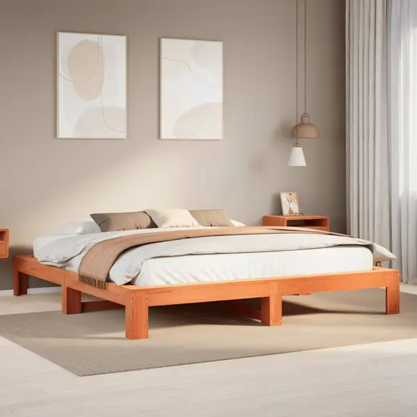 Gossi cadru de pat fara saltea, maro ceruit 200x200 cm lemn masiv pin