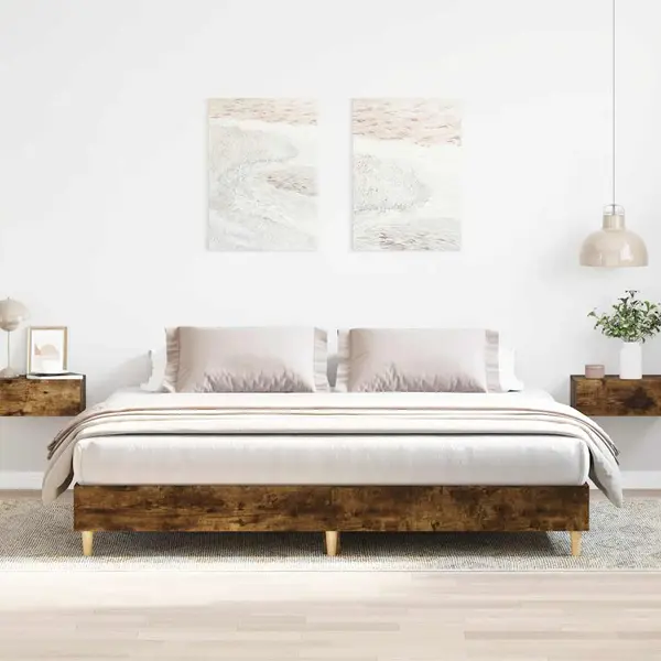 Gossi cadru de pat fara saltea stejar afumat 160x200cm lemn prelucrat
