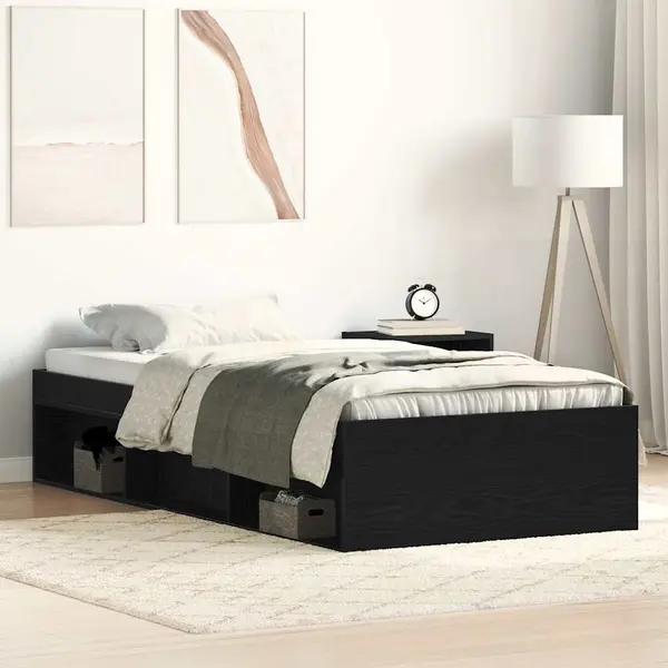 Gossi cadru de pat fara saltea stejar negru 100x200 cm lemn prelucrat