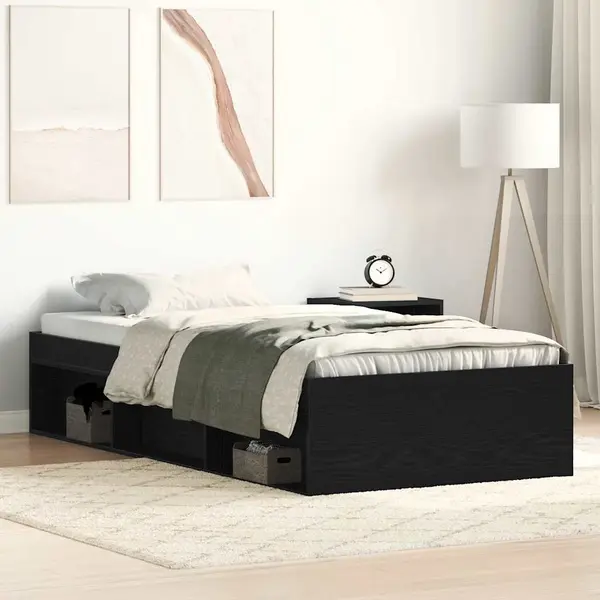 Gossi cadru de pat fara saltea stejar negru 90x200 cm lemn prelucrat