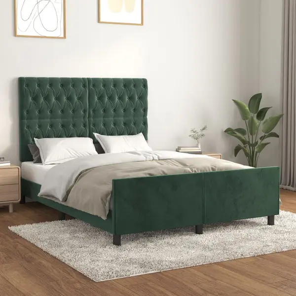 Gossi cadru de pat fara saltea, verde inchis, 140x200 cm, catifea